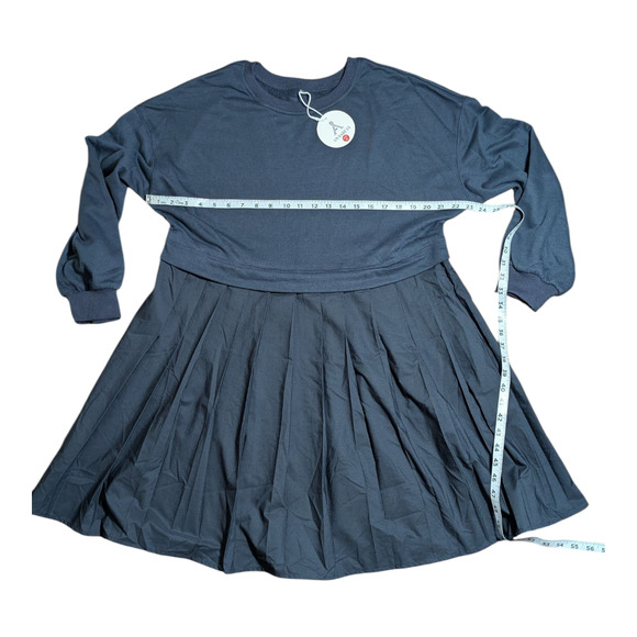 Anrabess Navy Sweatshirt Pleated Pullover Mini Dress Oversized Long Sleeve Sz M - Picture 5 of 7